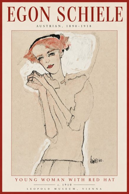 Schiele Young Woman with Red Hat No2 - Affiche