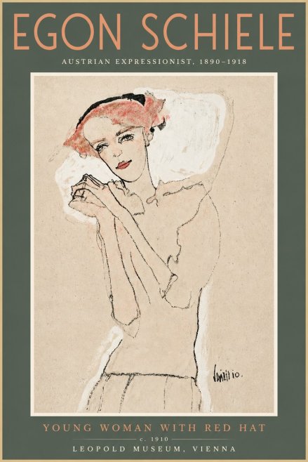 Schiele Young Woman with Red Hat No4 - Affiche