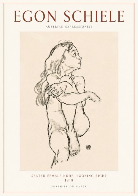 Schiele Seated Female Nude, Looking Right No3 - Affiche