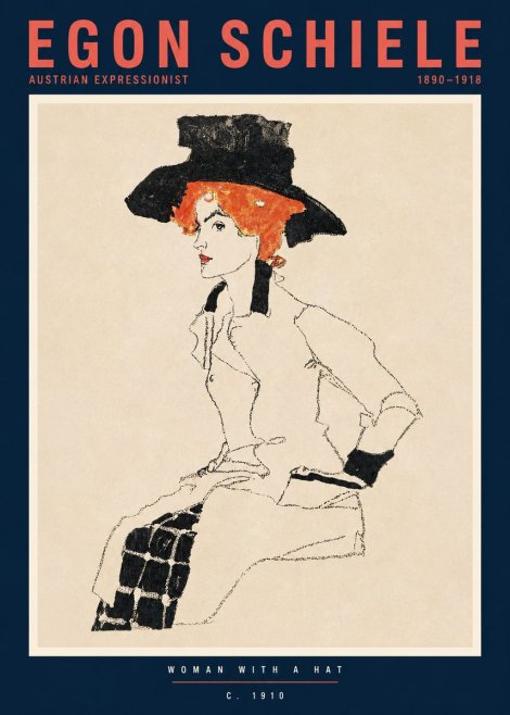 Schiele Woman with a Hat No2 - Affiche