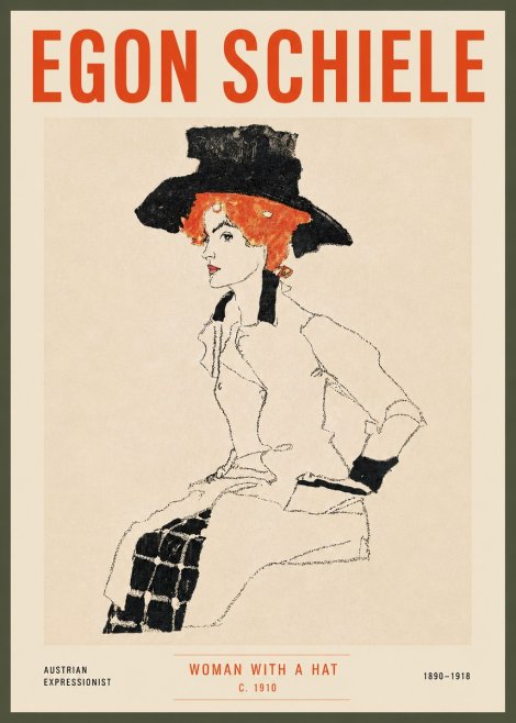 Schiele Woman with a Hat No4 - Affiche