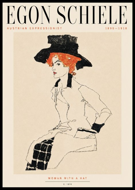Schiele Woman with a Hat No5 - Affiche