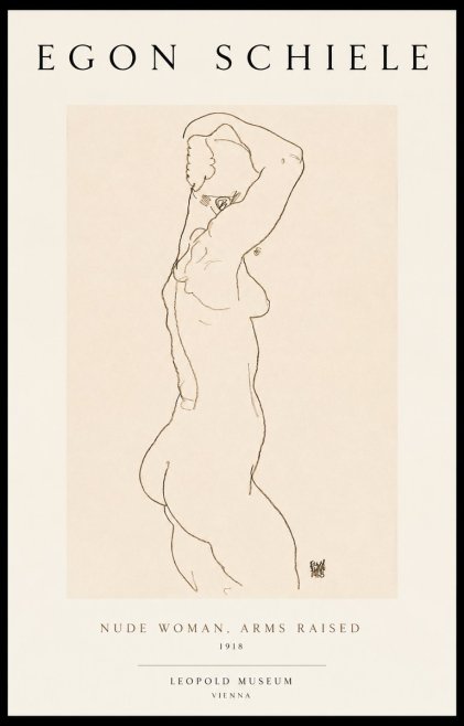 Schiele Nude Woman, Arms Raised No1 - Affiche