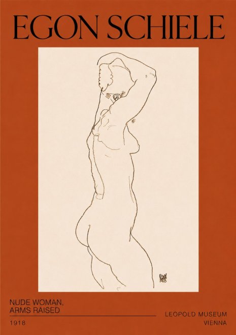 Schiele Nude Woman, Arms Raised No2 - Affiche