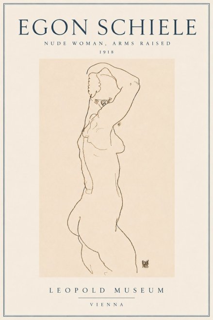 Schiele Nude Woman, Arms Raised No3 - Affiche