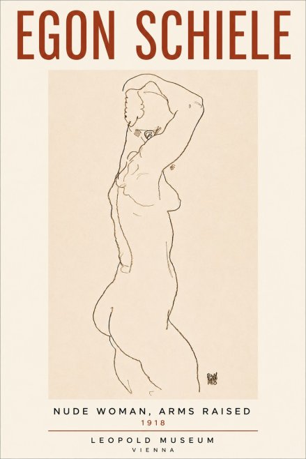 Schiele Nude Woman, Arms Raised No4 - Affiche