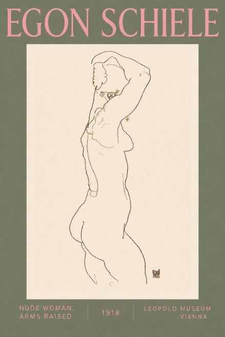 Schiele Nude Woman, Arms Raised No5 - Affiche