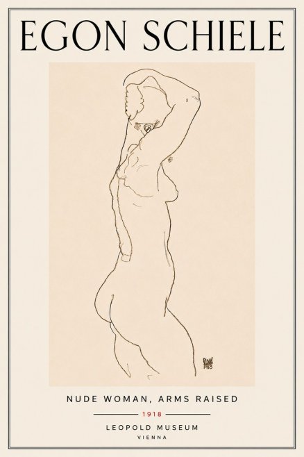 Schiele Nude Woman, Arms Raised No6 - Affiche