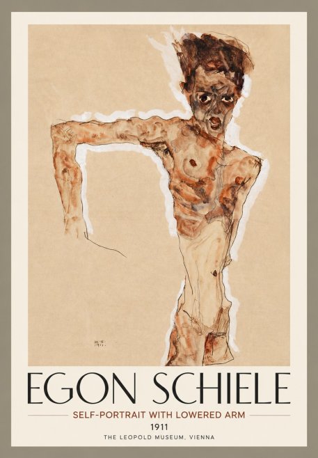 Schiele Self-portrait with Lowered Arm No4 - Affiche