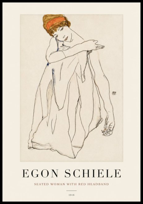 Schiele Seated Woman with Red Headband No1 - Affiche