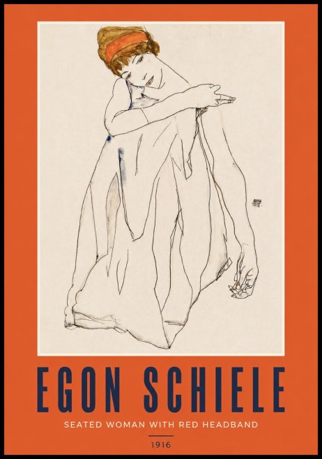 Schiele Seated Woman with Red Headband No2 - Affiche