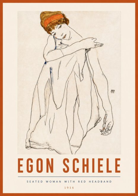 Schiele Seated Woman with Red Headband No3 - Affiche