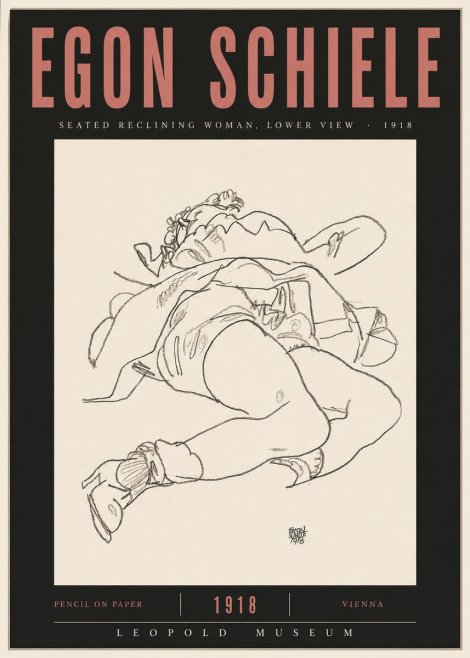 Schiele Seated Reclining Woman, Lower View No5 - Affiche