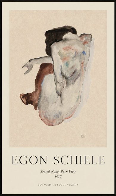 Schiele Seated Nude, Back View No1 - Affiche