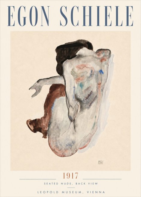 Schiele Seated Nude, Back View No5 - Affiche