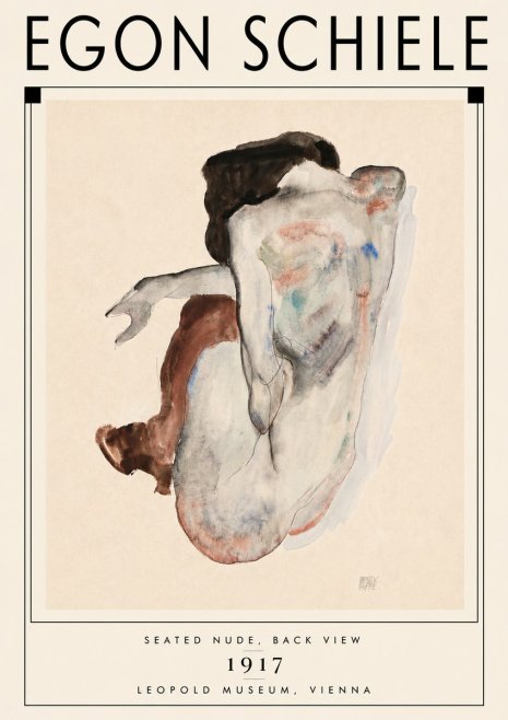 Schiele Seated Nude, Back View No6 - Affiche