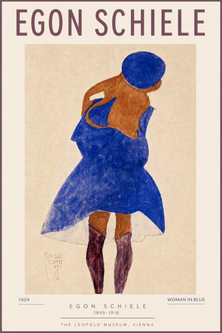Schiele Blue Dress (Girl in Blue) No3 - Affiche