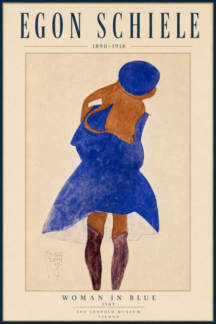 Schiele Blue Dress (Girl in Blue) No4 - Affiche