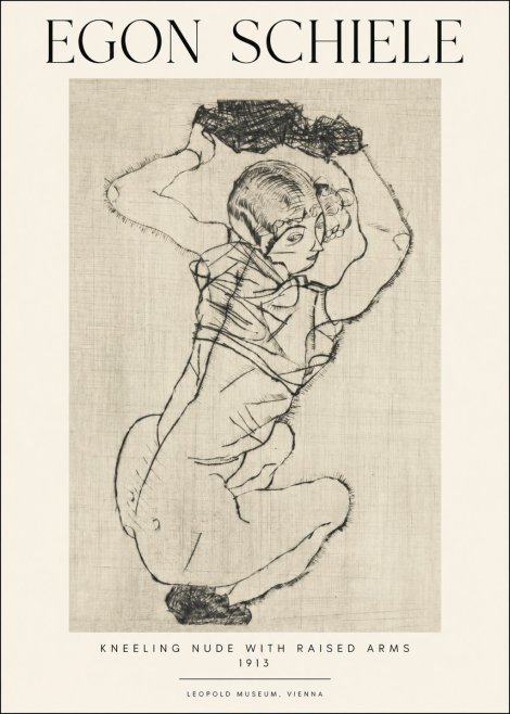 Schiele Kneeling Nude with Raised Arms No1 - Affiche