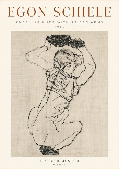 Schiele Kneeling Nude with Raised Arms No3 - Affiche