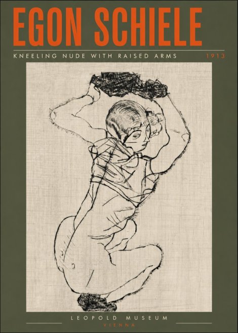 Schiele Kneeling Nude with Raised Arms No6 - Affiche