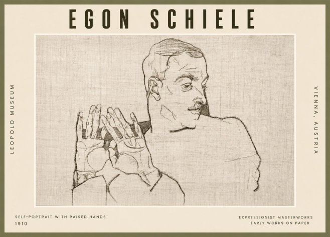 Schiele Self-portrait with Raised Hands No5 - Affiche