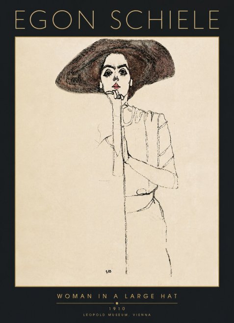 Schiele Woman in a Large Hat No5 - Affiche