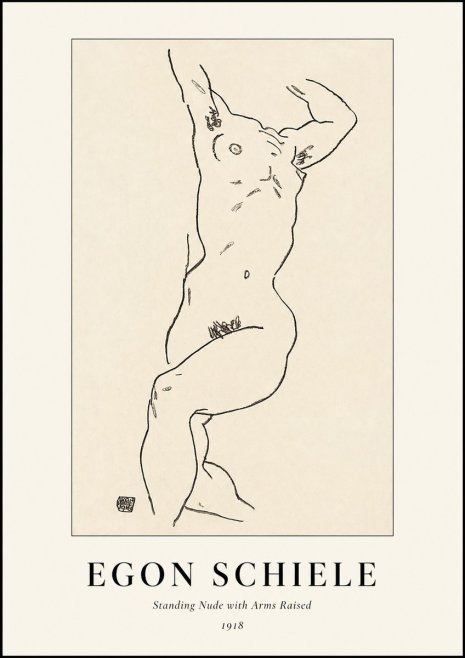 Schiele Standing Nude with Arms Raised No1 - Affiche