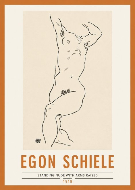 Schiele Standing Nude with Arms Raised No2 - Affiche