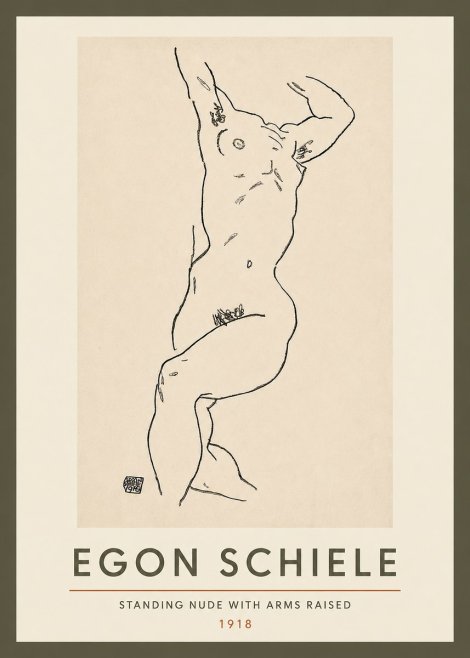 Schiele Standing Nude with Arms Raised No3 - Affiche