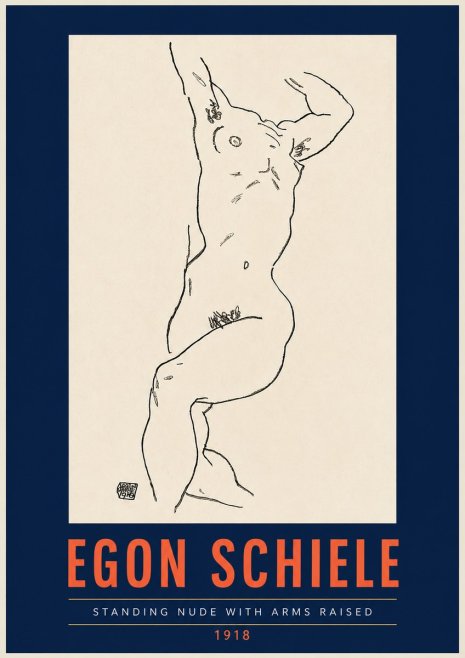 Schiele Standing Nude with Arms Raised No4 - Affiche