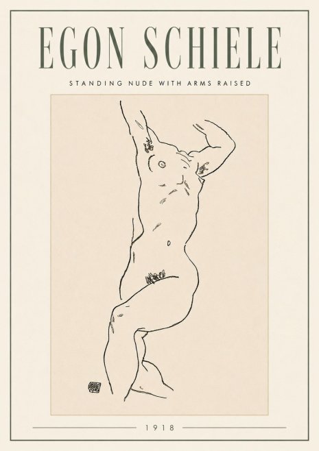 Schiele Standing Nude with Arms Raised No5 - Affiche
