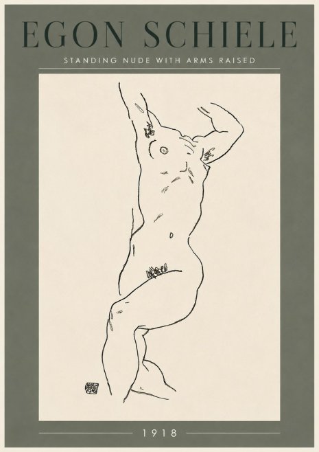 Schiele Standing Nude with Arms Raised No6 - Affiche