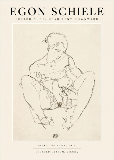 Schiele Seated Nude, Head Bent Downward No1 - Affiche