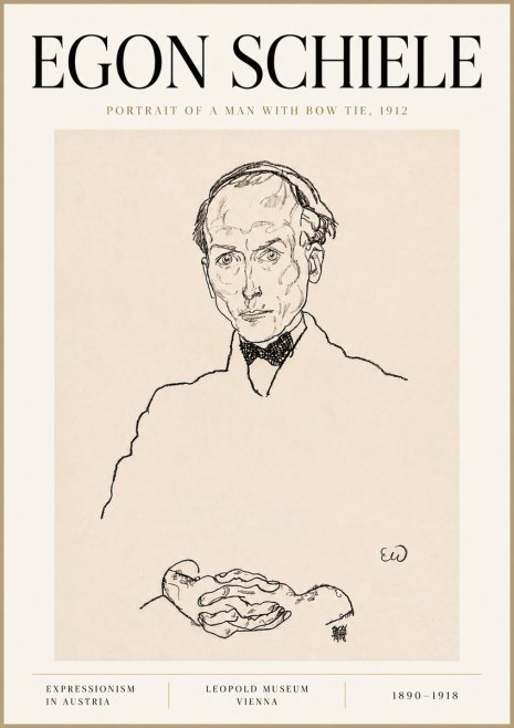 Schiele Portrait of a Man with Bow Tie, 1912 No6 - Affiche