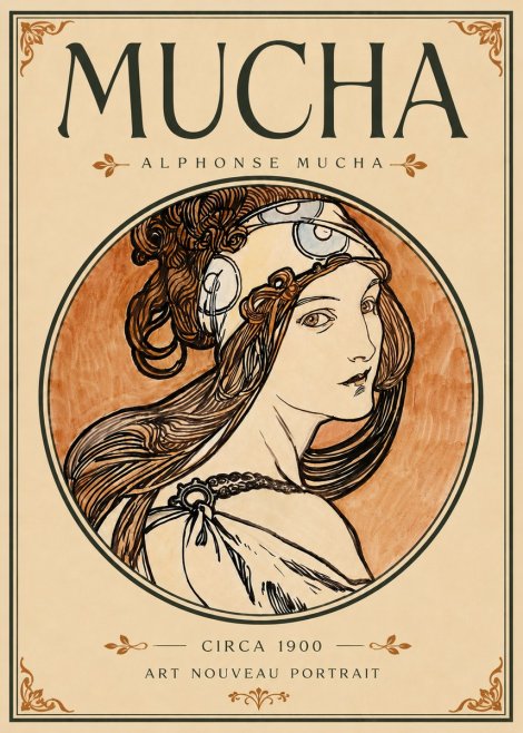 Mucha Art Nouveau Portrait I No6 - Affiche