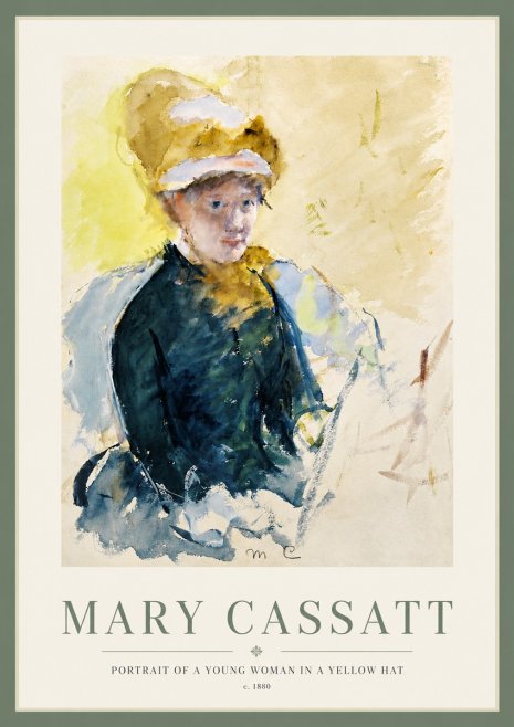 Mary Cassatt Portrait of a Young Woman in a Yellow Hat No3 - Affiche