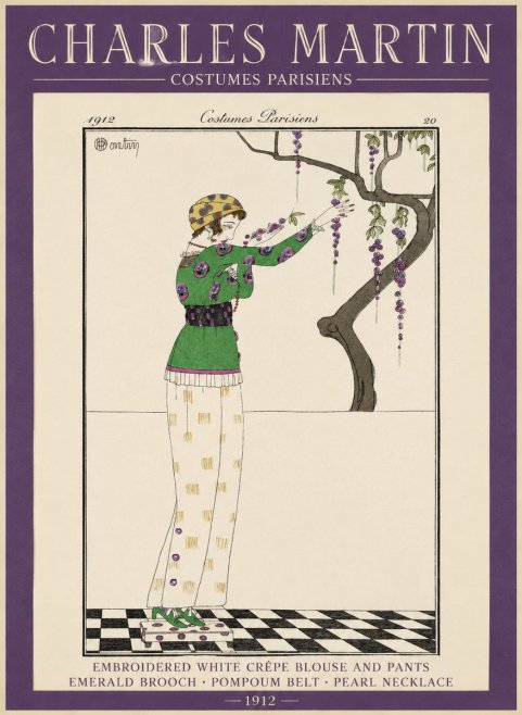 Charles Martin Embroidered White Crêpe Blouse and Pants No1 - Affiche