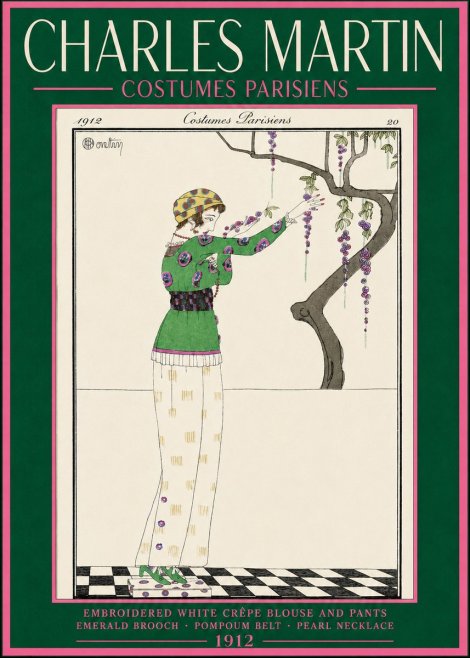 Charles Martin Embroidered White Crêpe Blouse and Pants No2 - Affiche