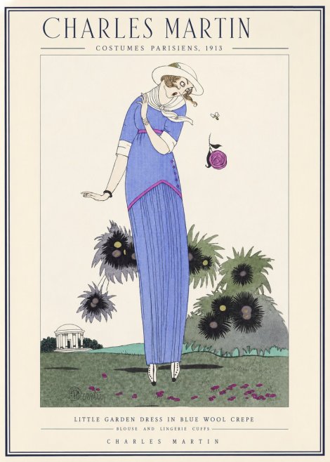 Charles Martin Little Garden Dress in Blue Wool Crepe No1 - Affiche