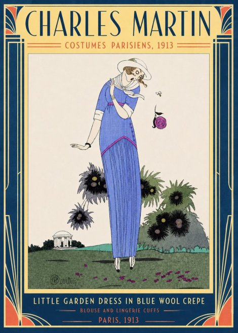 Charles Martin Little Garden Dress in Blue Wool Crepe No3 - Affiche