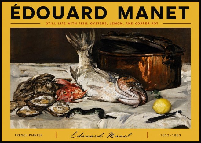 Édouard Manet Still Life with Fish, Oysters, Lemon, and Copper Pot No6 - Affiche