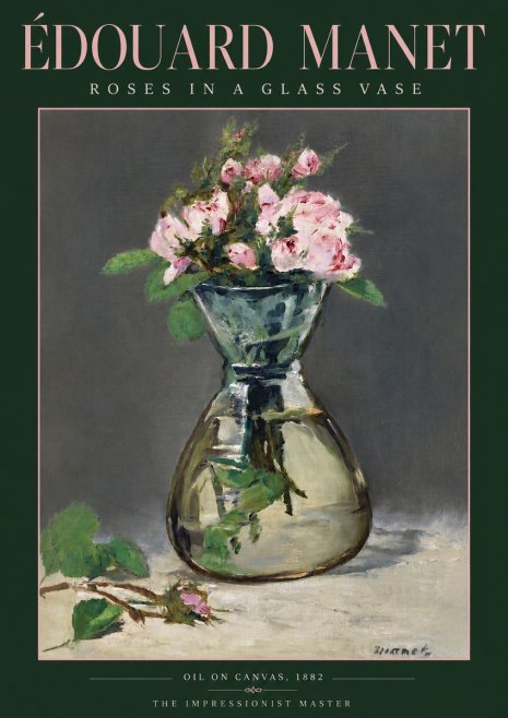 Édouard Manet Roses in a Glass Vase II No3 - Affiche