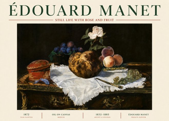 Édouard Manet Still Life with Rose and Fruit No5 - Affiche