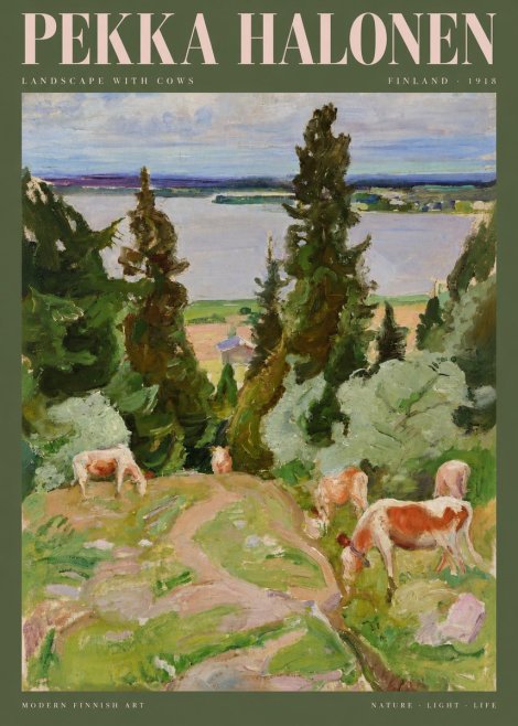 Pekka Halonen Landscape with Cows No2 - Affiche