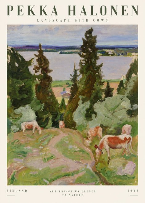 Pekka Halonen Landscape with Cows No4 - Affiche