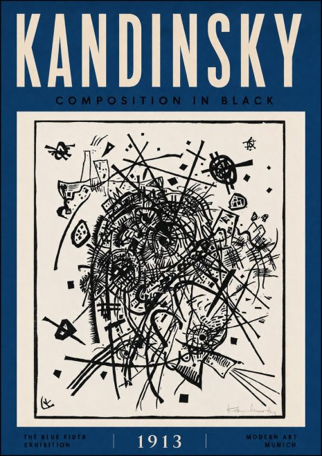 Kandinsky Composition in Black No5 - Affiche