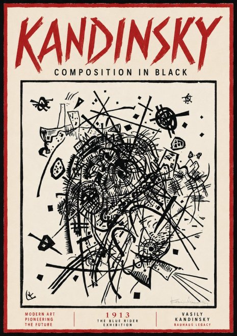Kandinsky Composition in Black No6 - Affiche
