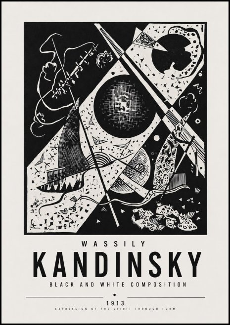 Kandinsky Black and White Composition No5 - Affiche