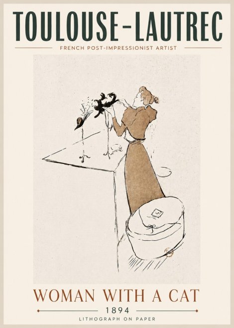 Toulouse-Lautrec Woman with a Cat No6 - Affiche
